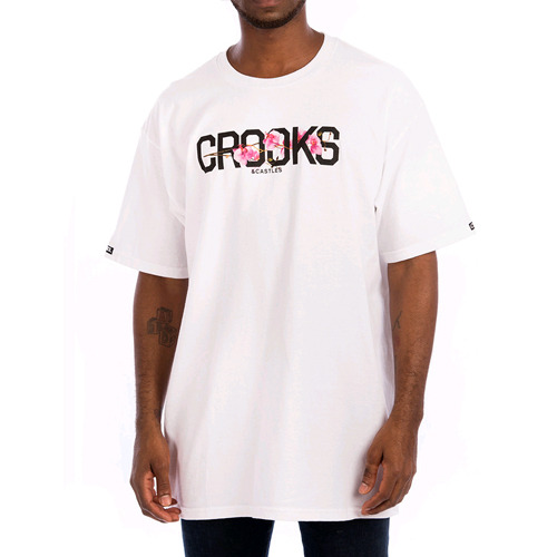CROOKS &amp; CASTLES Mens Knit Crew T-Shirt - Flourish (WHITE)