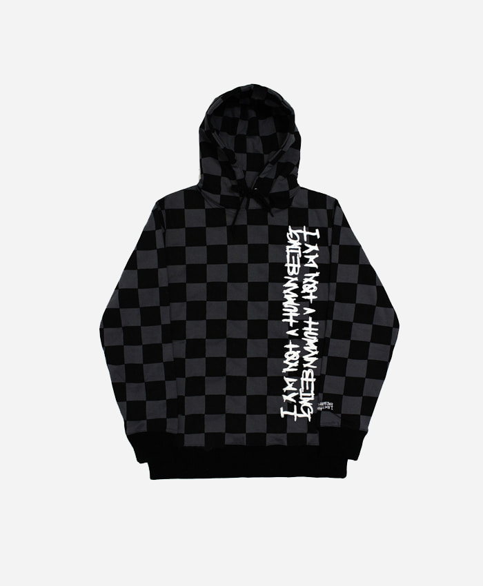 IAMNOTAHUMANBEING아임낫어휴먼비잉_vertikal basic logo hoodie(black/charcoal)