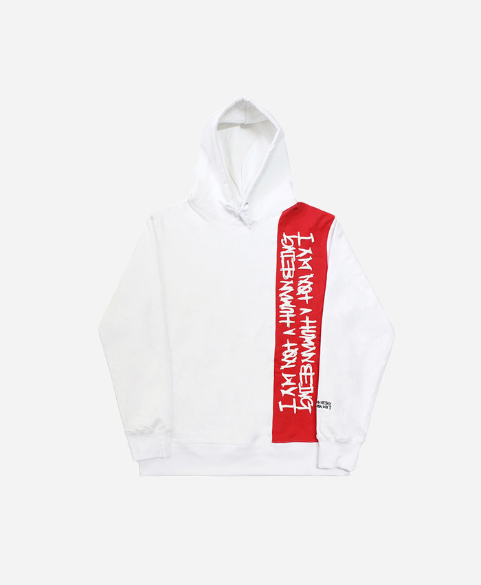 IAMNOTAHUMANBEING아임낫어휴먼비잉_vertikal basic logo hoodie(white/red)