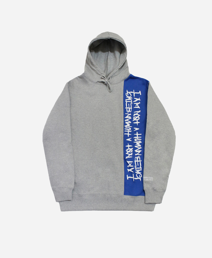 IAMNOTAHUMANBEING아임낫어휴먼비잉_vertikal basic logo hoodie(grey/blue)